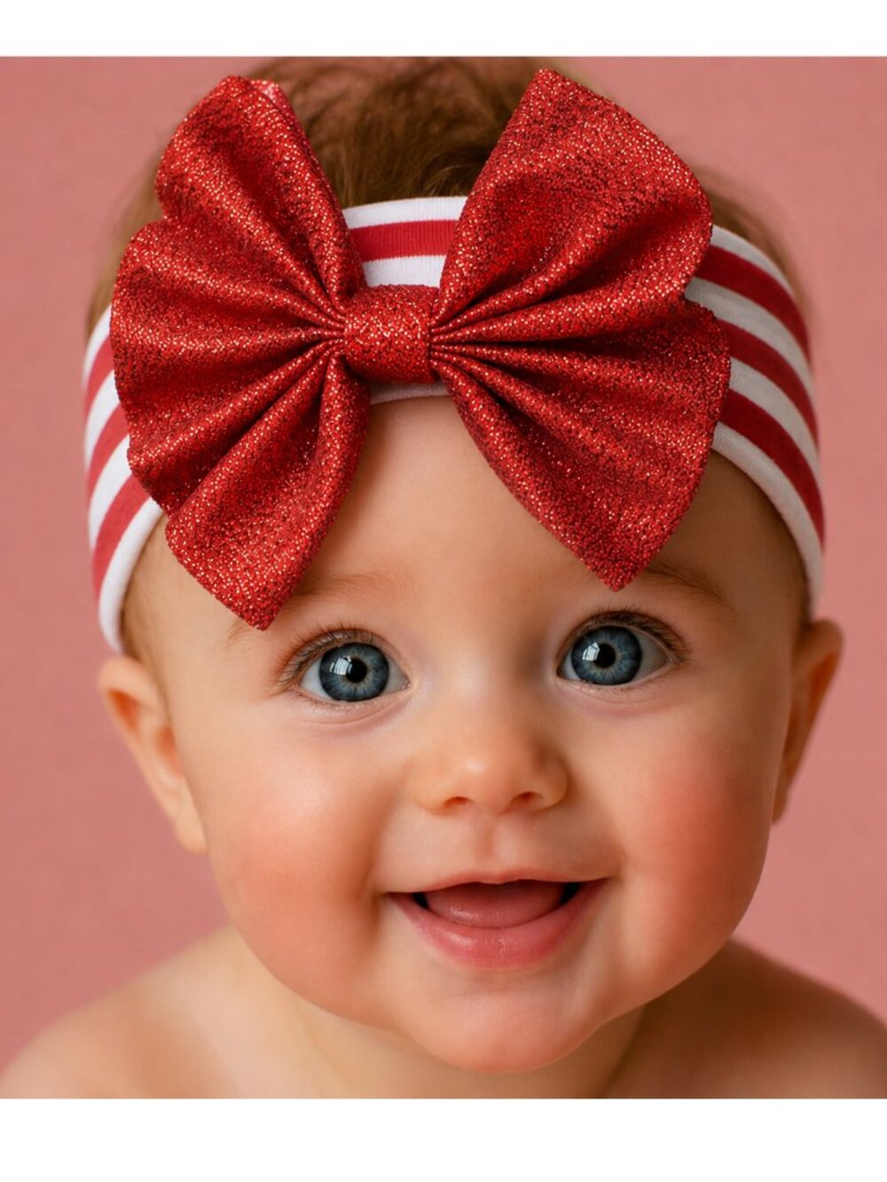 Elegant Metallic Red Ribbon Baby Girl's Headband for 0 - 12 Months